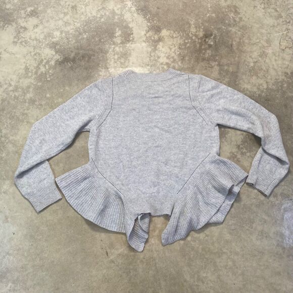 Silvia Novelli Sweater Womens Large Gray Knit Crew Neck \Wool Blend Ruffle Side - Picture 4 of 8